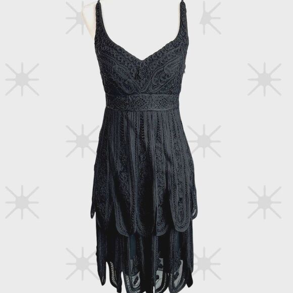 Cache Luxe Black Lace Tiered Cocktail Dress Size 2 - Picture 1 of 12